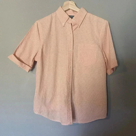 Ralph Lauren Coral Peach Gingham ButtonShort Sleeve Shirt Pants Set Size M /12 - Picture 3 of 16